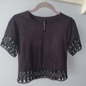 Soft Sueded Crop Top w/ Crochet Detail